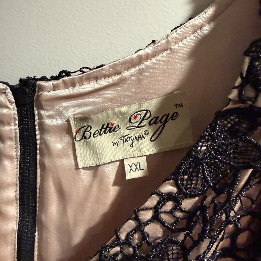 Bettie Page by Tatyana Elegant Lace Overlay Dress in Black and Beige - Picture 6 of 8